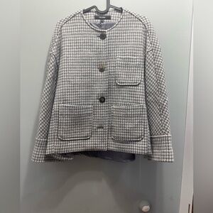 Italina Grey Houndstooth Boxy Blazer